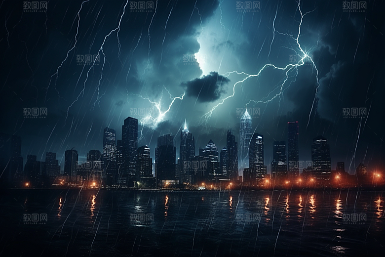 暴雨闪电自然灾害恶劣天气摄影图