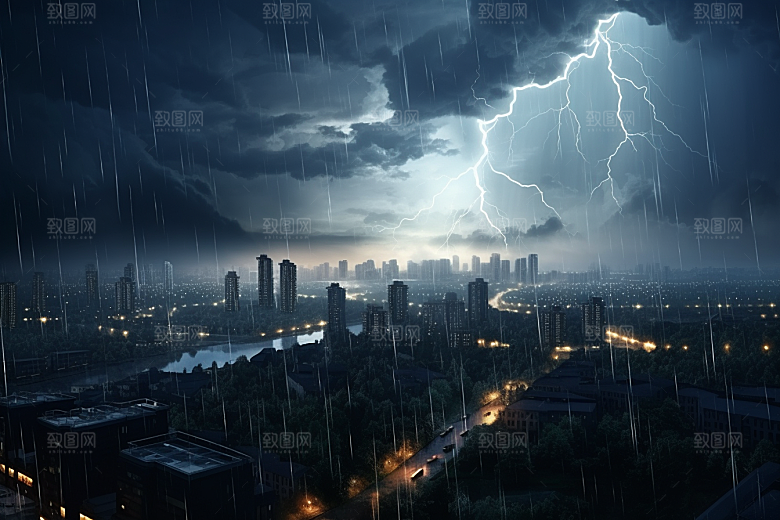 暴雨闪电高清自然灾害摄影图