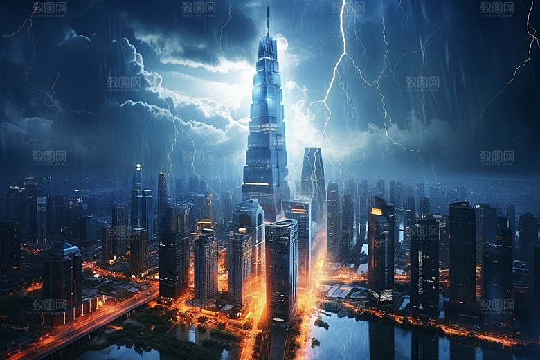 暴雨闪电电闪雷鸣雷暴摄影图