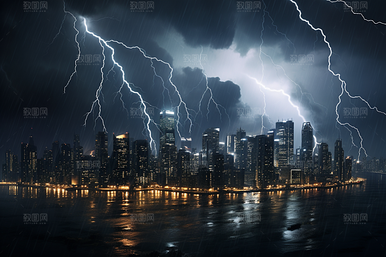 暴雨闪电极端天气恶劣天气摄影图
