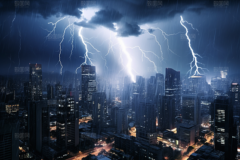 暴雨闪电雷雨气象摄影图