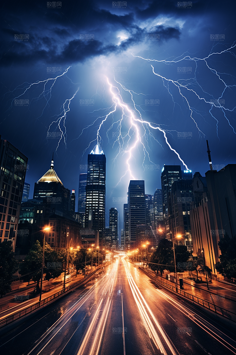 暴雨闪电自然灾害高清摄影图