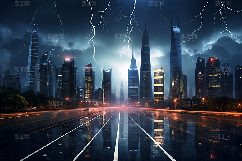 暴雨闪电雷雨自然现象摄影图