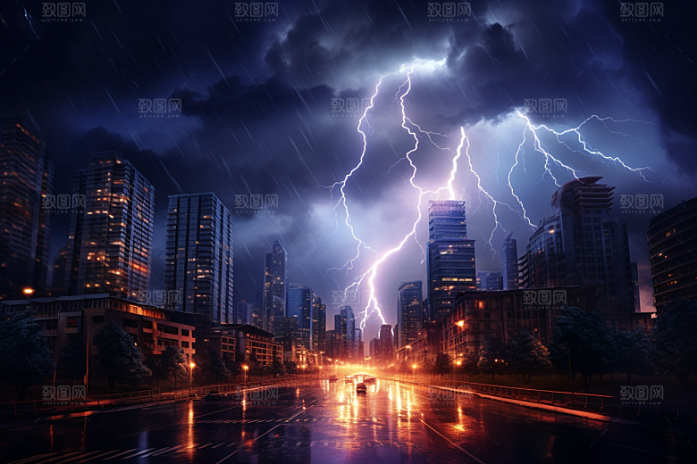 暴雨闪电高清电闪雷鸣摄影图