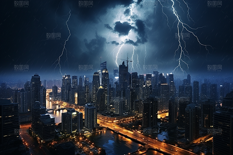 暴雨闪电恶劣天气自然现象摄影图