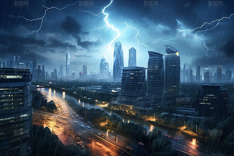 暴雨闪电恶劣天气电闪雷鸣摄影图