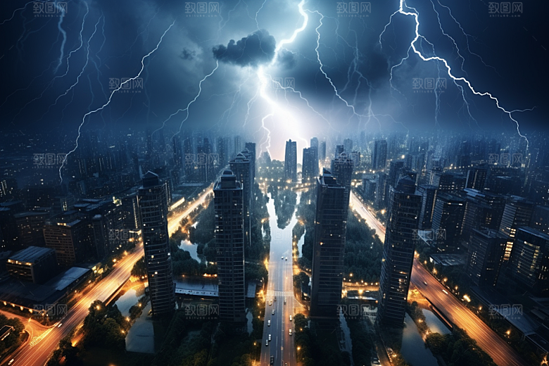 暴雨闪电高清自然灾害摄影图