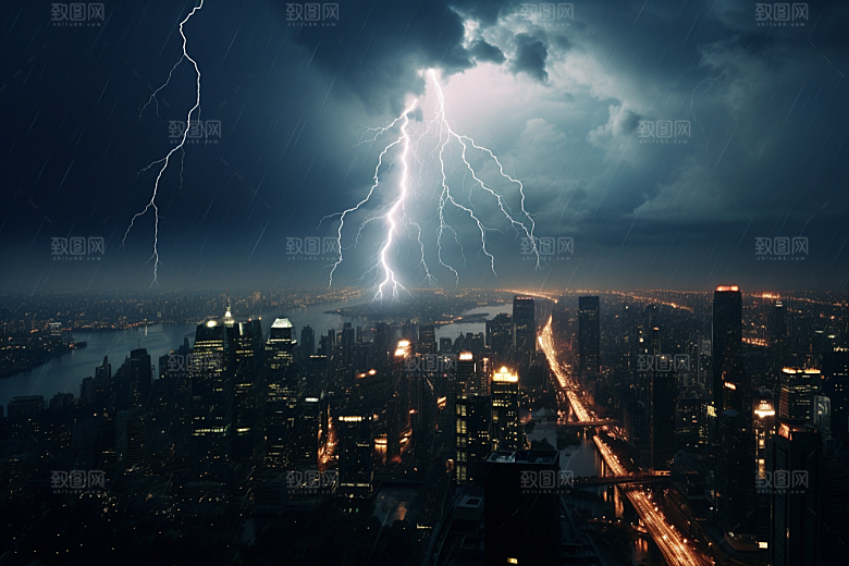 暴雨闪电电闪雷鸣自然现象摄影图