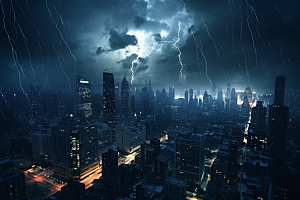 暴雨闪电极端天气自然灾害摄影图