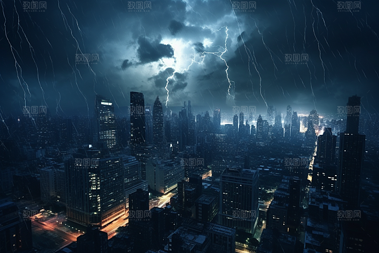 暴雨闪电极端天气自然灾害摄影图