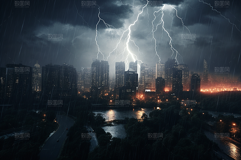 暴雨闪电恶劣天气雷暴摄影图