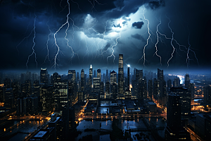 暴雨闪电雷雨自然灾害摄影图