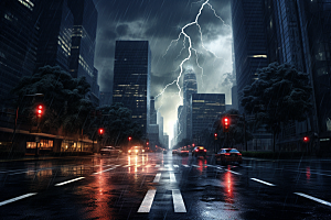 暴雨闪电极端天气自然现象摄影图