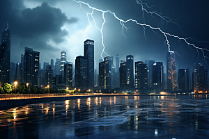 暴雨闪电电闪雷鸣恶劣天气摄影图