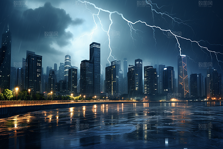 暴雨闪电电闪雷鸣恶劣天气摄影图