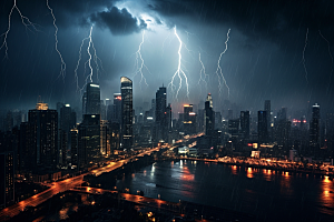 暴雨闪电气象雷暴摄影图