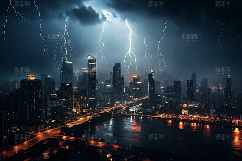 暴雨闪电气象雷暴摄影图