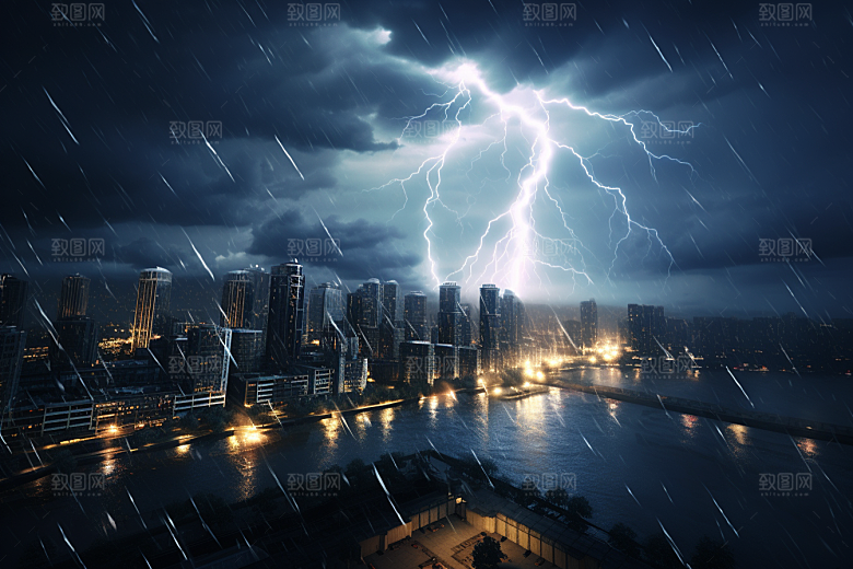 暴雨闪电恶劣天气电闪雷鸣摄影图