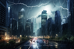 暴雨闪电极端天气高清摄影图