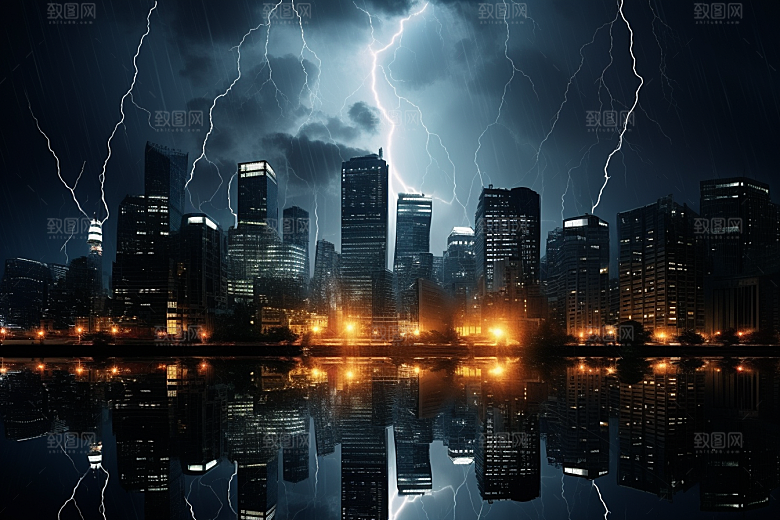 暴雨闪电雷暴气象摄影图