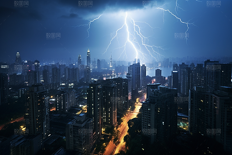 暴雨闪电极端天气自然现象摄影图