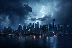暴雨闪电自然灾害极端天气摄影图