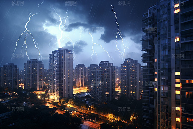 暴雨闪电雷雨电闪雷鸣摄影图