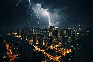 暴雨闪电雷雨城市摄影图