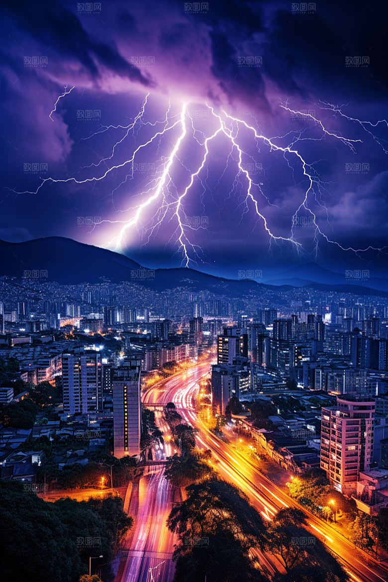暴雨闪电恶劣天气高清摄影图