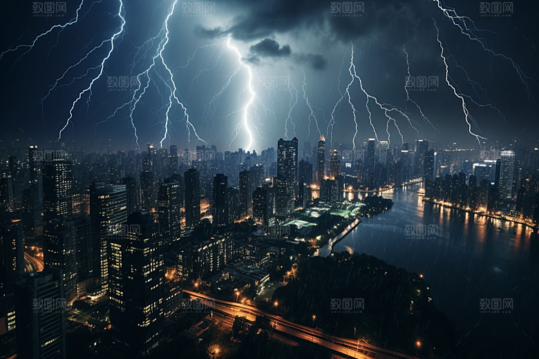 暴雨闪电恶劣天气自然现象摄影图