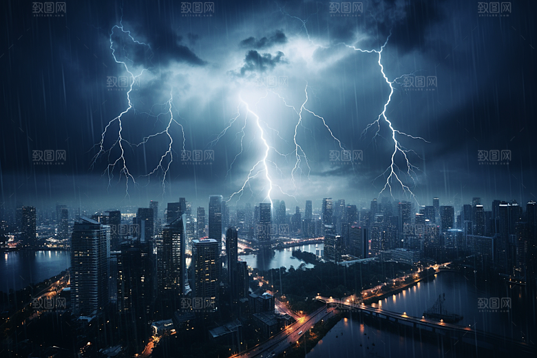 暴雨闪电雷暴气象摄影图