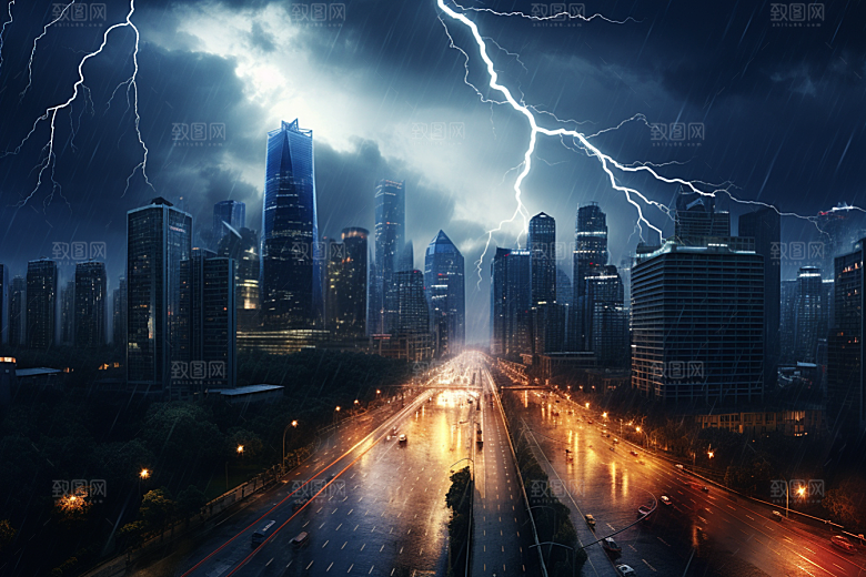 暴雨闪电自然灾害高清摄影图