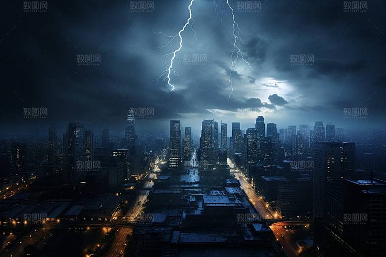 暴雨闪电雷暴气象摄影图