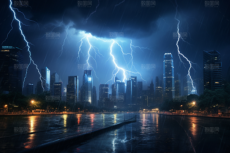 暴雨闪电自然灾害电闪雷鸣摄影图