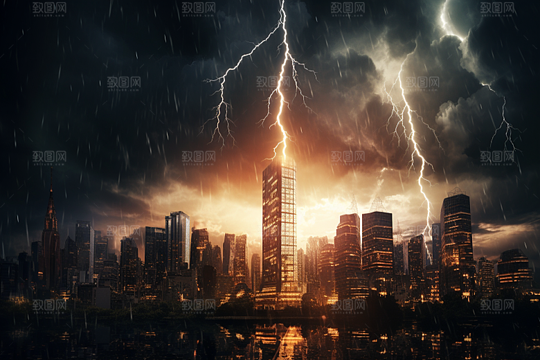 暴雨闪电雷雨电闪雷鸣摄影图