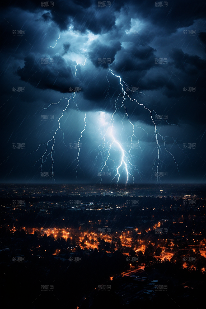 暴雨闪电自然灾害高清摄影图