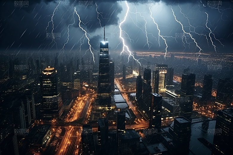 暴雨闪电自然灾害电闪雷鸣摄影图
