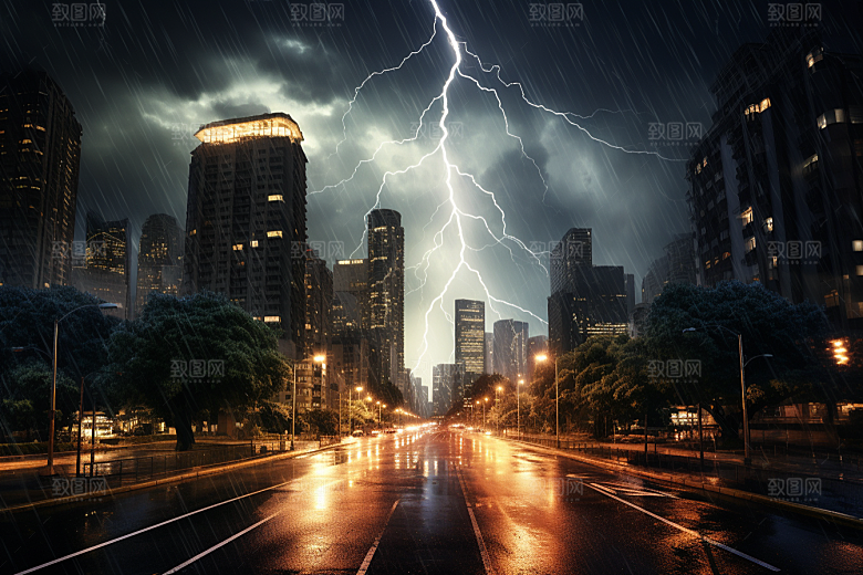 暴雨闪电自然灾害自然现象摄影图