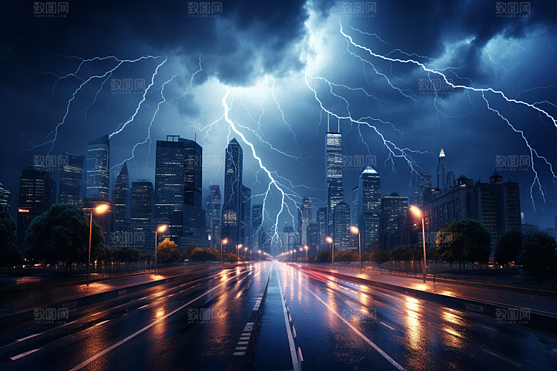 暴雨闪电极端天气自然现象摄影图