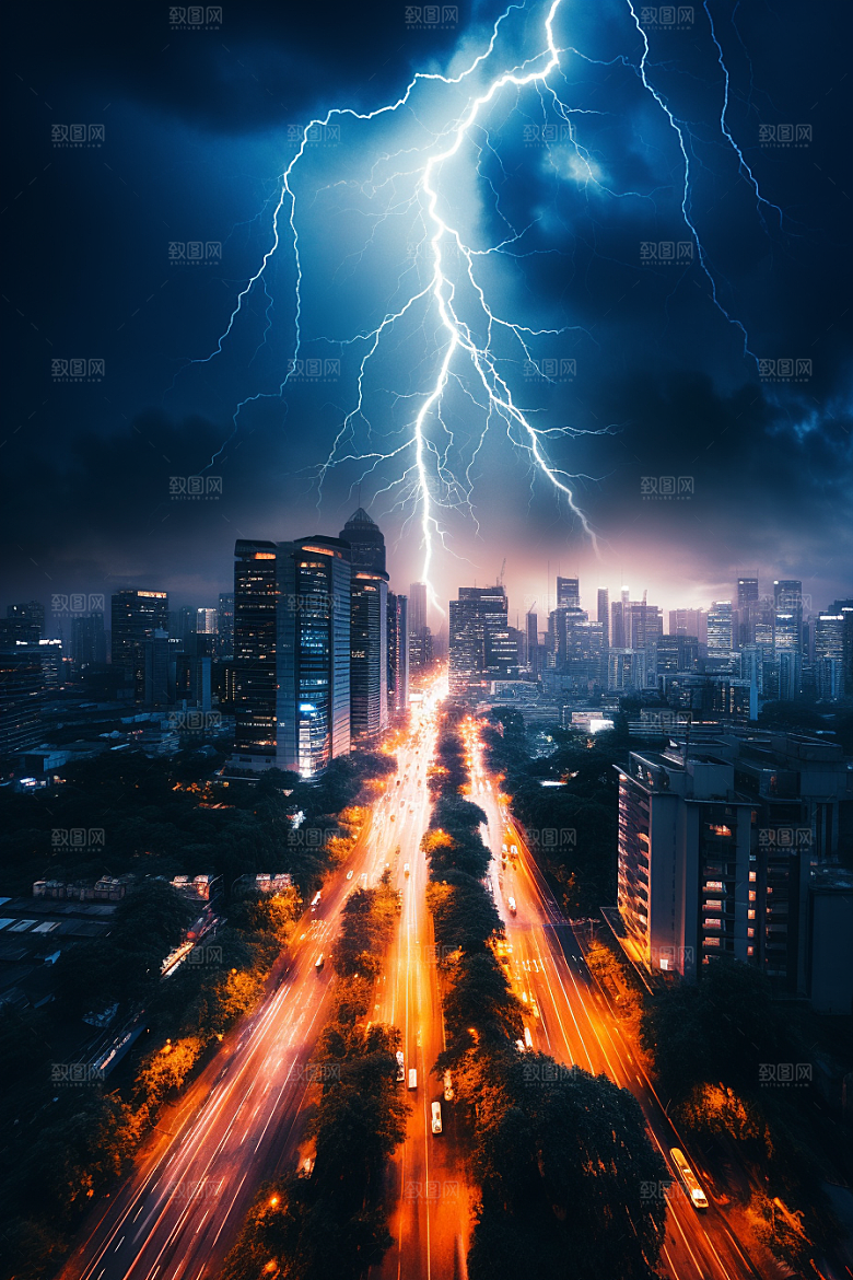 暴雨闪电高清自然灾害摄影图