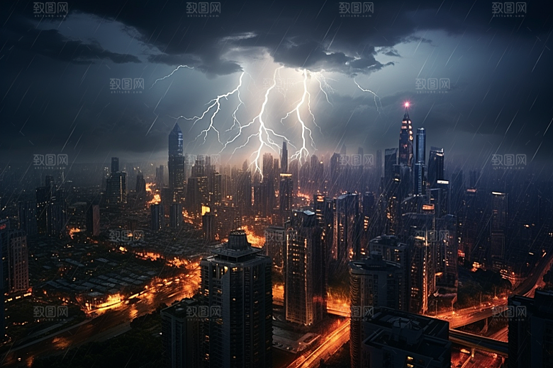 暴雨闪电自然灾害高清摄影图