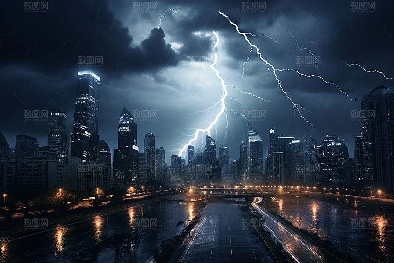 暴雨闪电雷暴气象摄影图