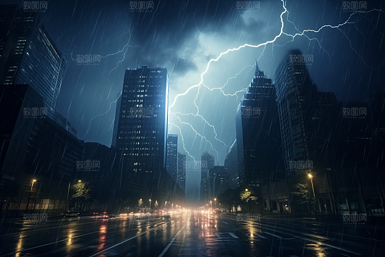 暴雨闪电恶劣天气雷暴摄影图