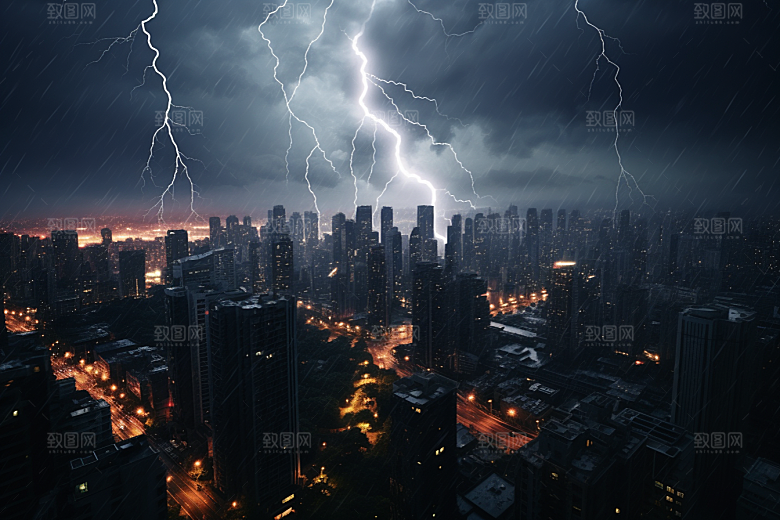 暴雨闪电恶劣天气高清摄影图