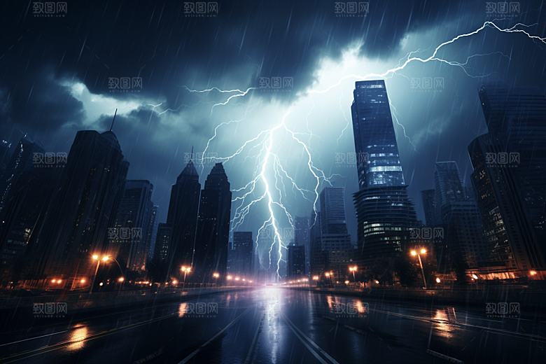 暴雨闪电高清雷雨摄影图