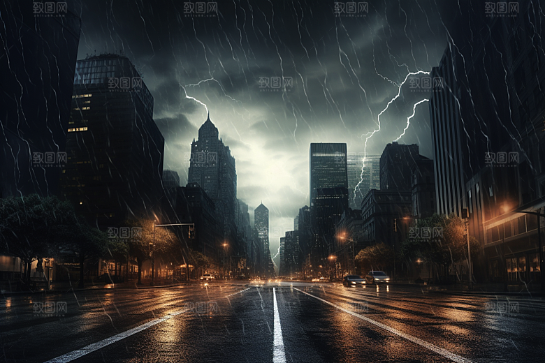 暴雨闪电极端天气气象摄影图