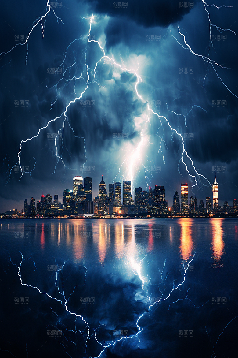 暴雨闪电自然现象雷雨摄影图