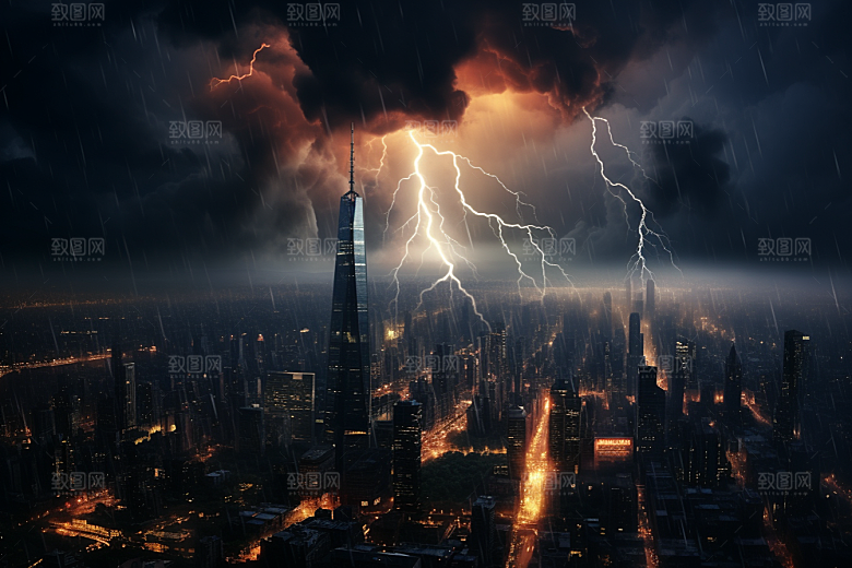 暴雨闪电雷暴自然灾害摄影图
