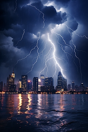 暴雨闪电高清气象摄影图