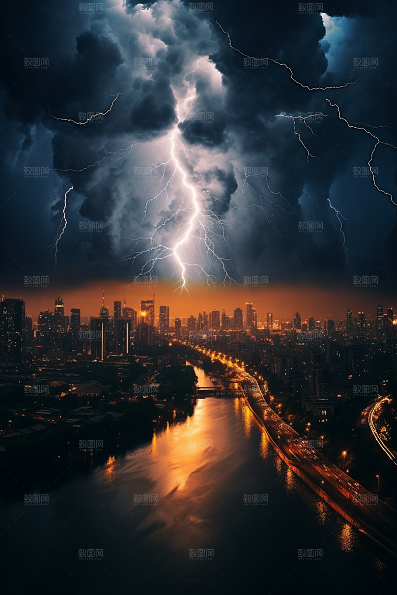 暴雨闪电气象雷雨摄影图